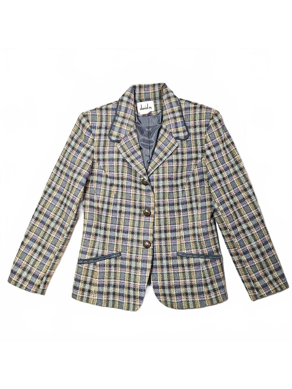 David N. Women's Size 6 Multicolor Plaid Wool Blazer Tailored Suit Jacket